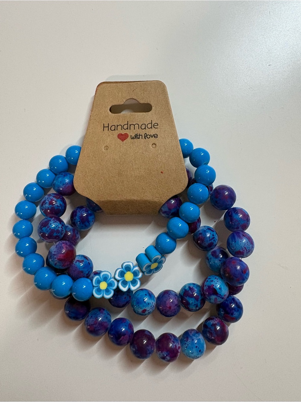 Handmade Blue & Purple Beaded Stretch Bracelet Set